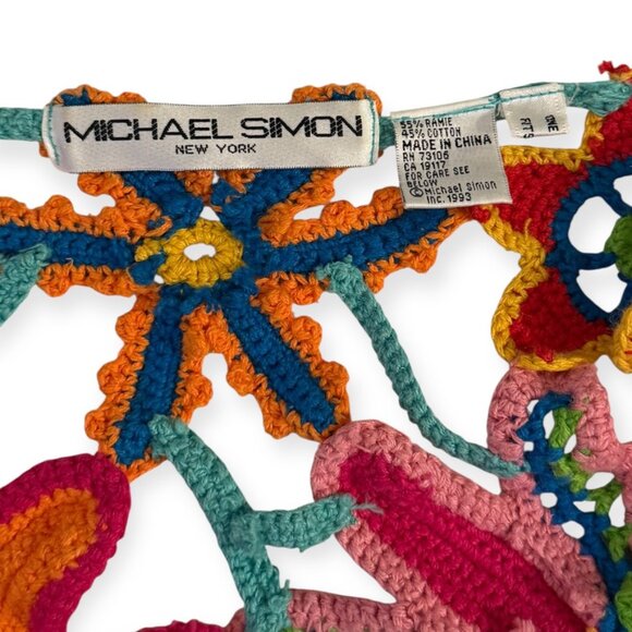 RARE Vintage MICHAEL SIMON Vibrant Multicolor Floral Crochet Beaded Cardigan - Picture 6 of 7